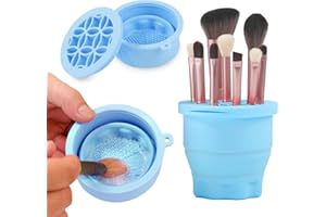 Ranphykx Makeup Brushes Cleaner Mat with Brush Storage Holder, Folding Portable Washing Tool for Makeup Brush Cleaning, 2 In 1 Silicone Brush Cleaner Pad & Cosmetic Brush Organizer Rack (Blue)
