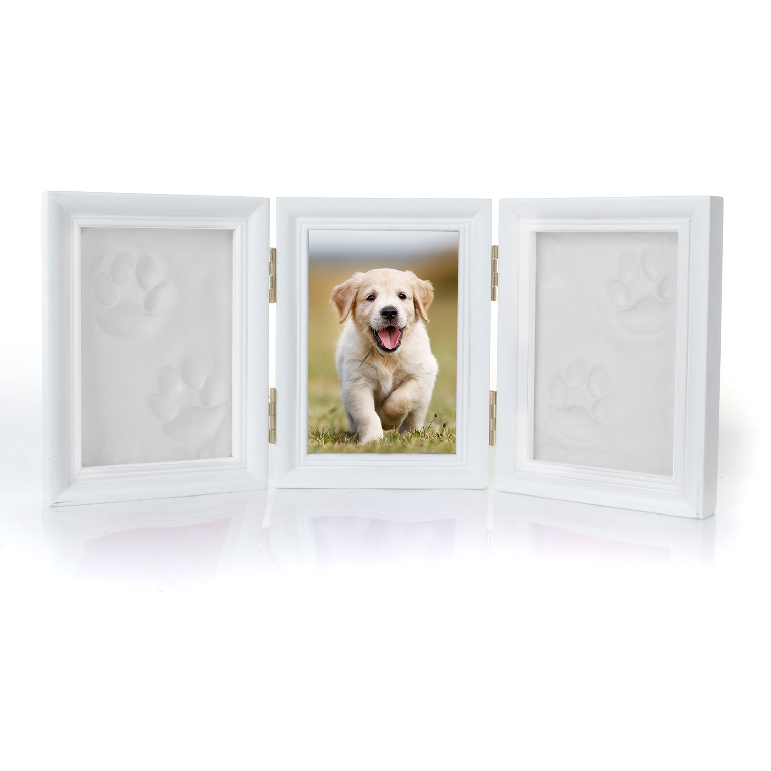 YAMI Pet Memorial Frames Cat or Dog Paw Print Keepsake Triple Folding Photo Frame with Clay Imprint Kit
