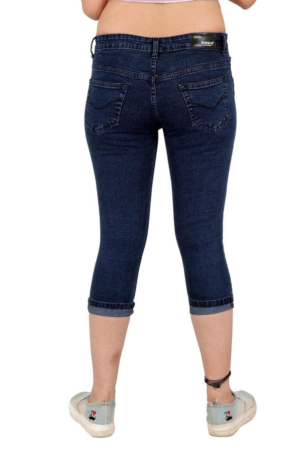 obeo womens slim fit streachable denim capri