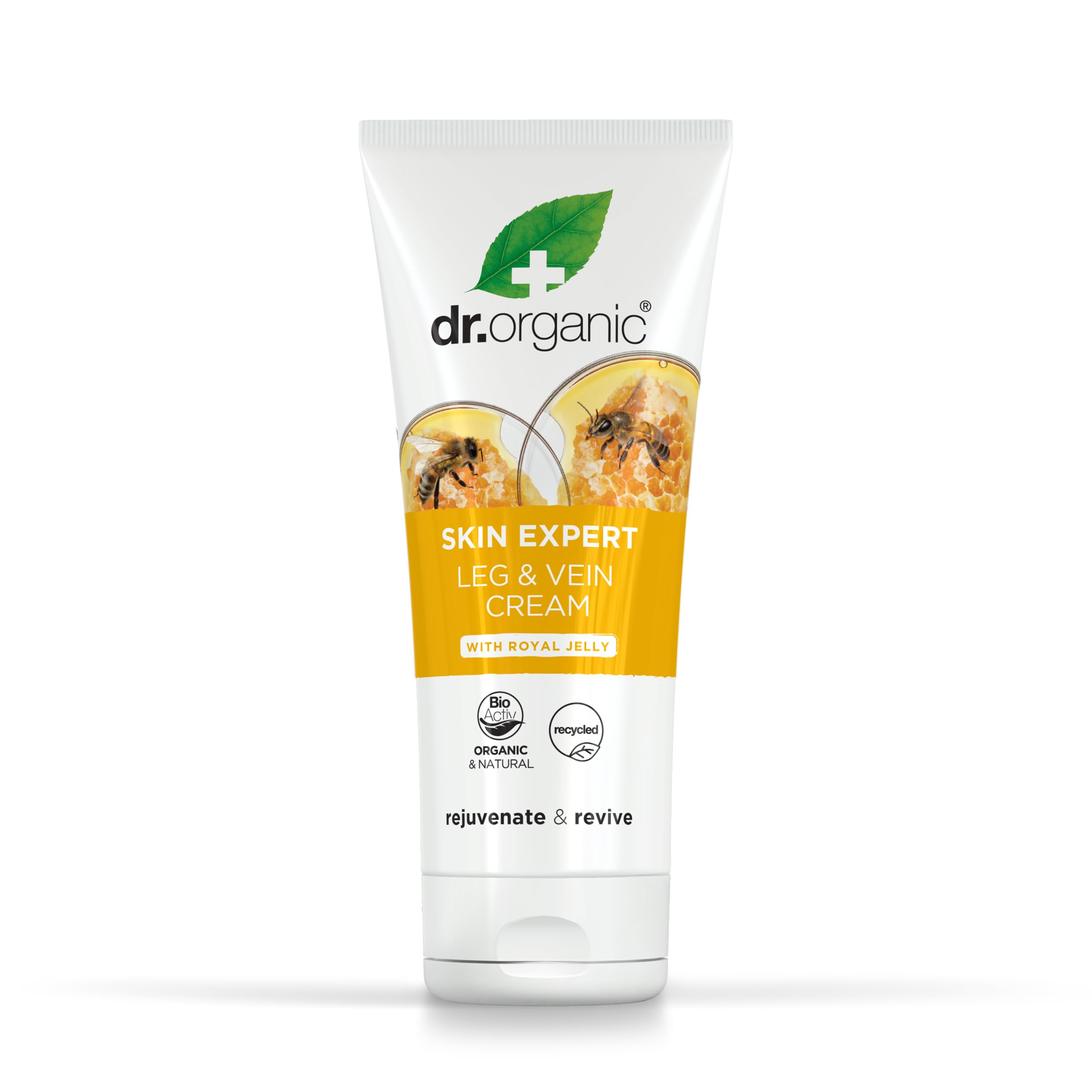 Dr Organic Skin Expert Leg & Vein Cream with Organic Royal Jelly, Moisturising, Heavy Legs, Natural, Vegetarian, Cruelty-Free, Paraben & SLS-Free, Recycled & Recyclable, 200ml, Packaging may vary
