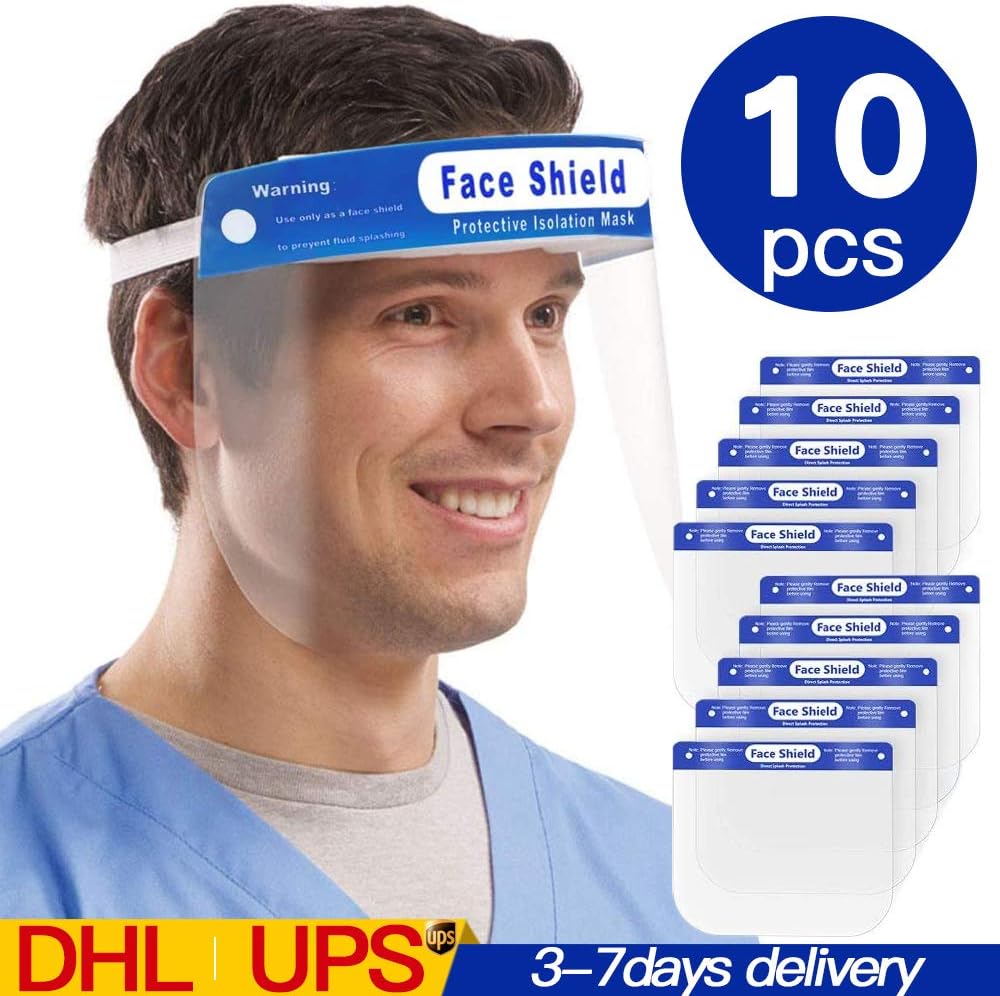 Face Shield, 10Pcs Anti-Pollution Anti-Saliva Dustproof High-definition double-sided anti-fog Reusable Full Face medical Face Shield Used to protect eyes and face