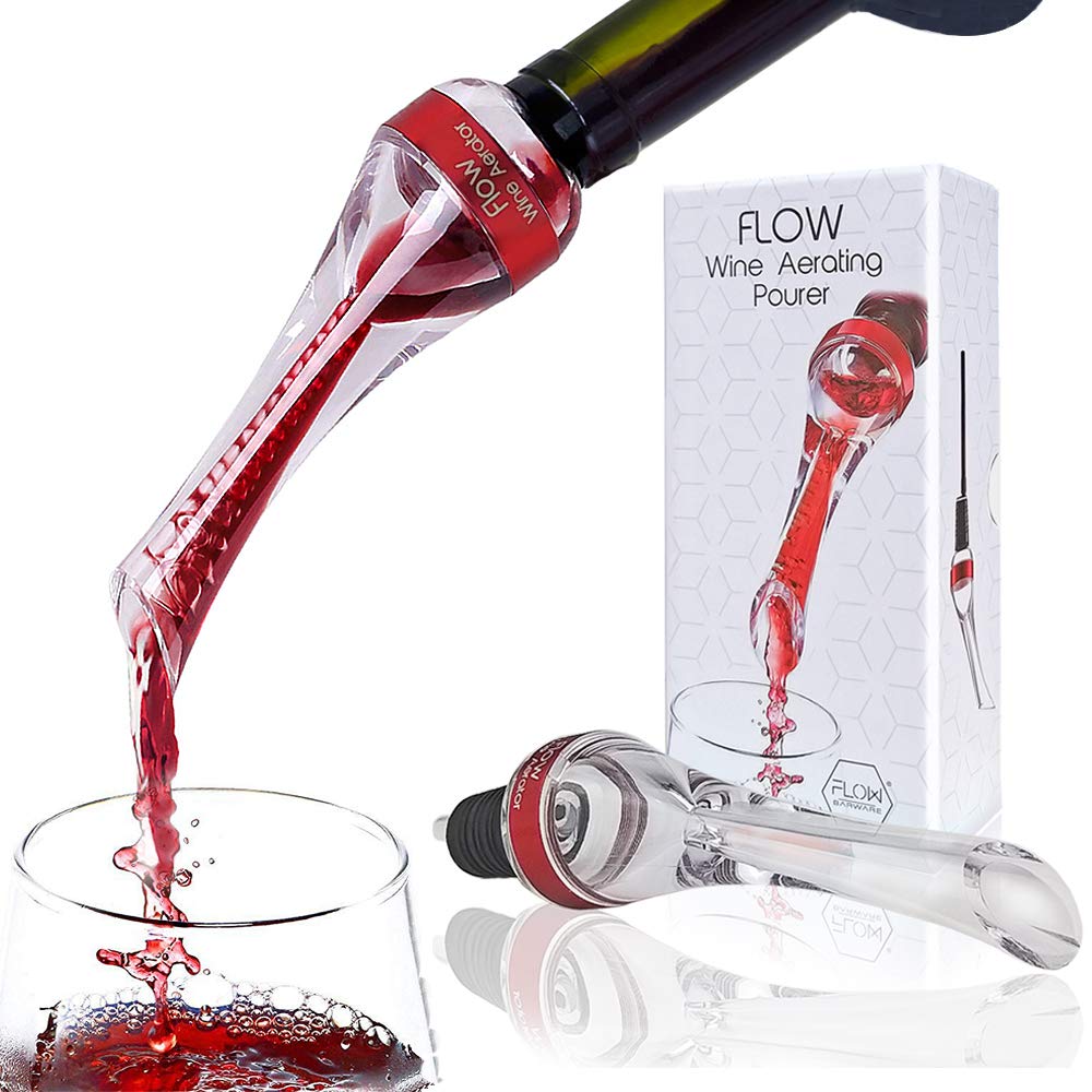 Flow Barware Wine Aerator Pourer | Red Wine Aerating Pourer Will Aerate in Seconds | Non Drip Pour Air Aerator | Decanter Breather Gift Set