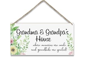 LTAZHYI Grandma & Grandpa's House Door Wood Sign Plaque Gift for Grandma Grandpa, Wooden Wall Hanging Sign with Twine, Shelf Wood Floral Art Sign, Living Room Home Porch Kitchen Decoration Supplies -017