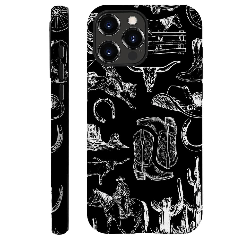 Compatible with iPhone 16 Pro Max,Anti-Scratch Frosted Case Cover,Western Collage Cowboy Black