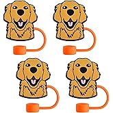 Golden Retriever Dog Straw Toppers For Stanley Cups;Straw Covers Cap Toppers Compatible With Stanley 30&40 Oz Tumbler, Reusable & Silicone Tumbler Straws Topper For 0.4 Inch/10 Mm Tips 4 Pcs