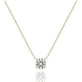 Choker Necklace for Women Dainty Cubic Zirconia Necklace for Women, 14K Gold Plated Solitaire CZ Pendant, 1.5 Carat (7.3mm) Crystal, Simple Diamond Look Jewelry Gift for Valentine's Day Birthday Wedding