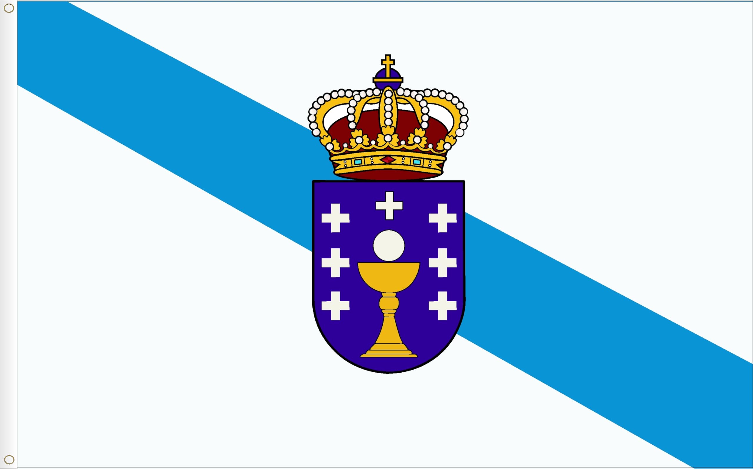 FLAG OF GALICIA COAT OF ARMS. SATIN POLYESTER 120D. SIZE L. 150X90 CM