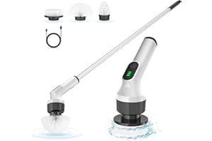 Besswin Electric Spin Scrubber, Cordless Shower Cleaner Brush with 53.2'' Long Handle, 3 Replaceable Cleaning Heads for Floor/Tile/Bathroom, IPX7 Waterproof