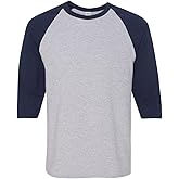 Gildan Heavy Cotton 3/4 Raglan Sleeve T-Shirt, 5.3 oz 100% US Cotton, Classic Fit (US, Alpha, Large, Regular, Regular, Gray/Navy)