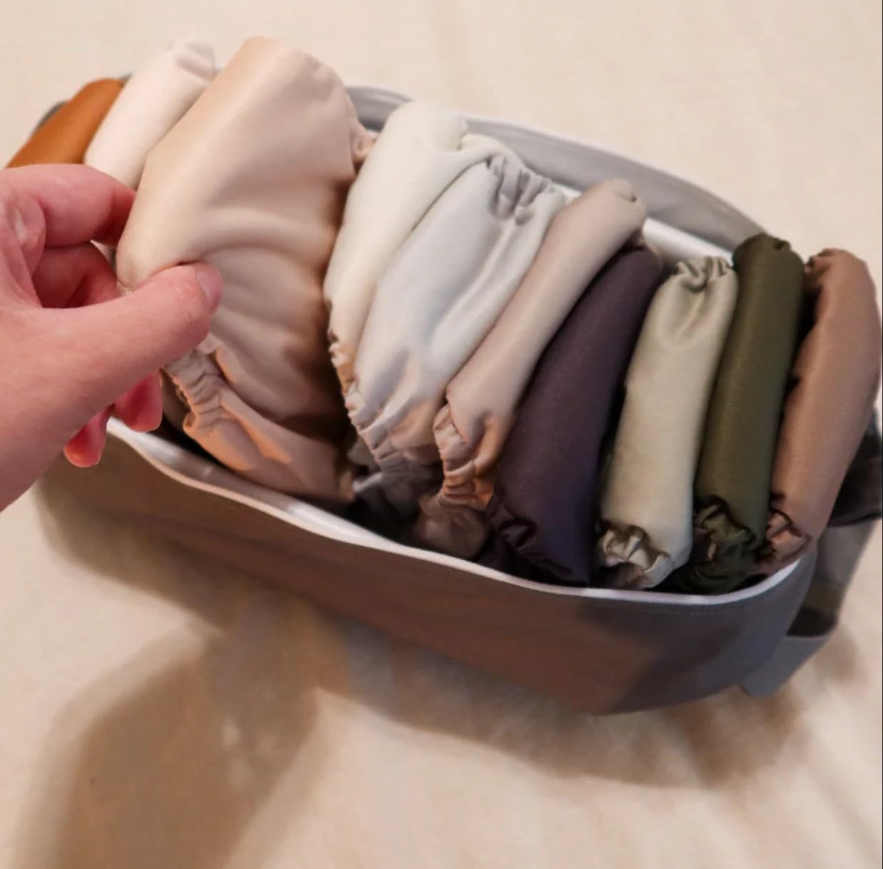 Nora's Nursery Newborn All-in-One Cloth Diaper 14-Pack with Diaper Pod for Clean Storage - Waterproof, Washable, Reusable, and Adjustable for Babies Under 12lbs - Evergreen