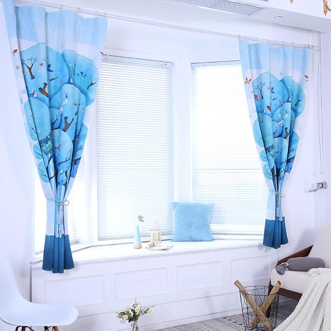 Blue 100cm X 130cm Fiejns Zjy Panneau De Rideau Pour Chambre Denfant Motif Arbre De Renard Bleu 80 Cm X 0 Cm Polyester Blue 100cm X 130cm Rideaux Ebookretailer Bebe Puericulture