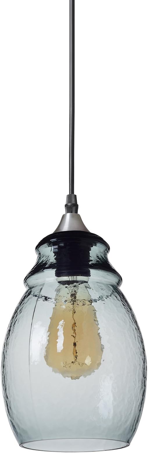 CASAMOTION Pendant Light Handblown Glass Drop Hanging Light, Glass Bell Pendant, Light Grey Blue Glass Shade, Brushed Nickel Finish, 12''