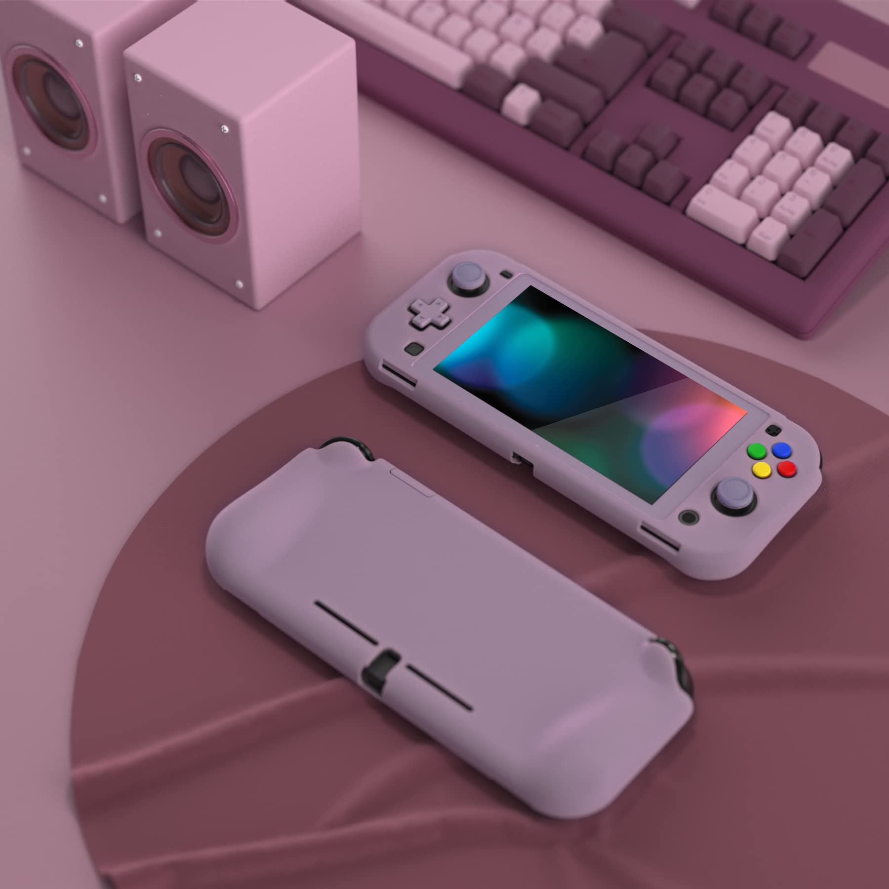 PlayVital ZealProtect Protective Case for Nintendo Switch Lite, Hard Shell Ergonomic Grip Cover for Nintendo Switch Lite w/Screen Protector & Thumb Grip Caps & Button Caps - Dark Grayish Violet