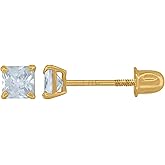 14Kt Yellow Gold Womens Princess-Cut Cubic-Zirconia 3mm Square Stud Earrings