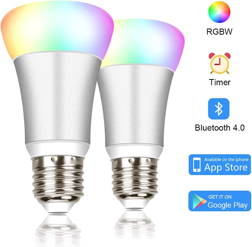 Bluetooth Smart LED Light Bulb, 16 Million RGB Color Changing Light with Multiple Smart Modes, Sync with Music, Wake up Light, Night Light, BR20 E27, iOS Android App, No Hub Required, 2 Pack