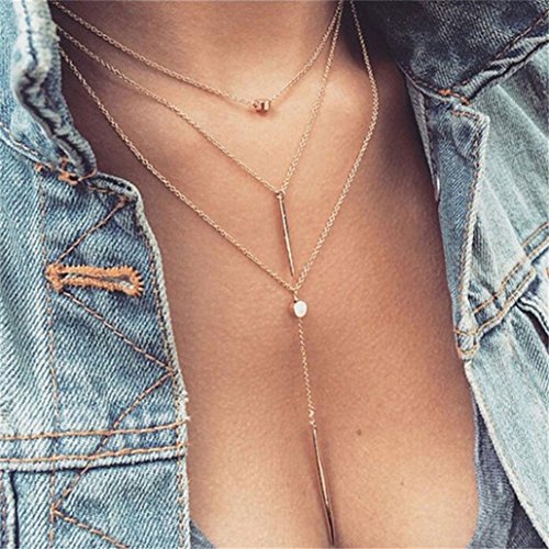 Cuekondy Women Girls Tassel Multilayer Choker Chain Necklace Elegant Alloy Pendant Statement Jewelry (Gold)