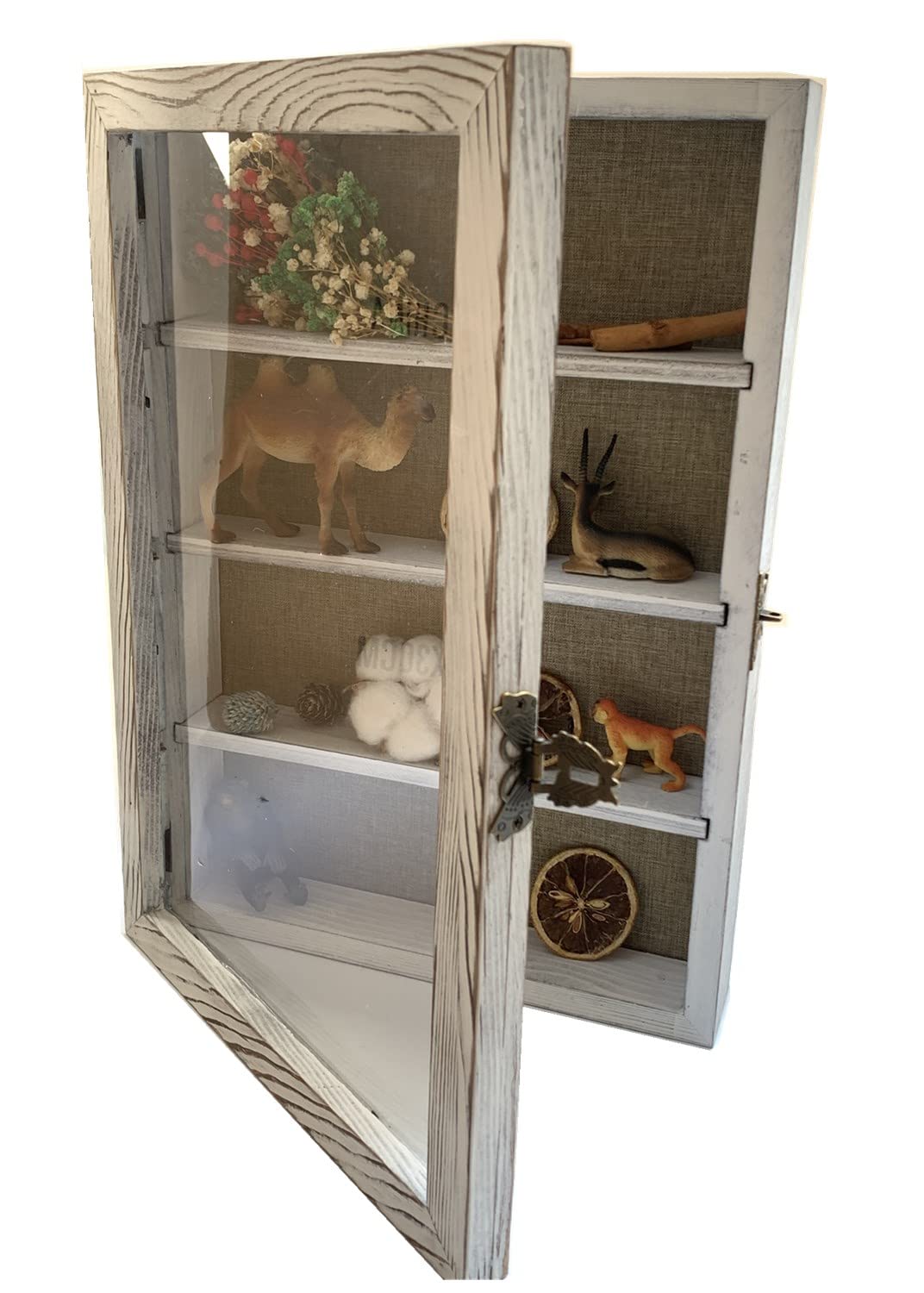 WANLIAN Shadow Box Frame With Acrylic 11x16“ Wooden Shadow Box Display Case With 3 Detachable Shelves & Linen Back, Wall-Mounted Deep Display Box Picture Frame for Photos Memorabilia (White)