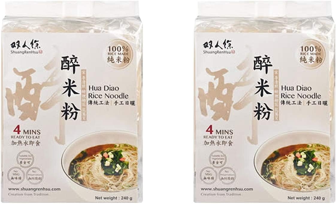 ShuangRenHsu Hua Diao Rice Noodles, Chinese Sun Dried Quick Cook Rice Noodles - 240g x 3 x 2 Sets