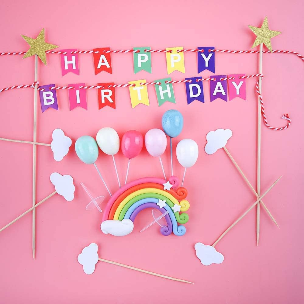 16 Piezas Pastel De Arco Iris Decoracion Tarta Cumpleanos Decoracion De Pastel Con Happy Birthday Banderines Arcoiris Globos Y Cloud Para Cumpleanos Decoracion De La Torta Del Banquete Boda Costura Y Manualidades Materiales Delifoods Delivery Ch