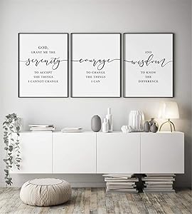 NATVVA Home Decor Sign Wall Art 3 Pieces Serenity Prayer Poster Prints Addiction Recovery Canvas Painting Framed Artwork for Living Room Bedroom Decoration