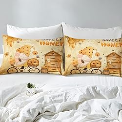 Honey Bee Gnome Bedding Set Full,Retro Wooden House