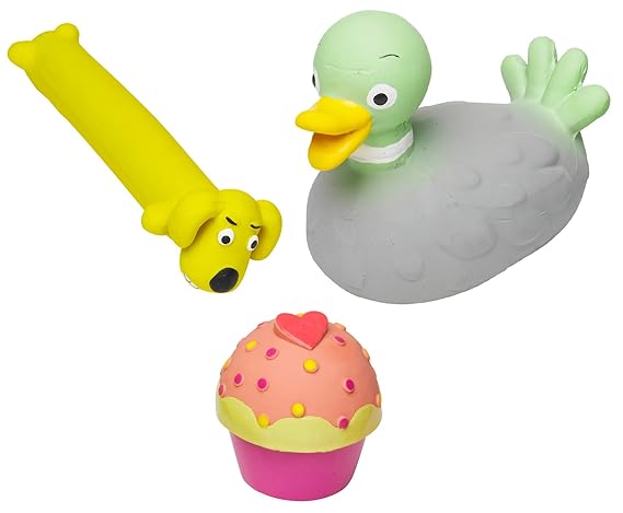 Petface Latex Dog Toys - Squeaky Yellow Loofa Quacking Duck Pink