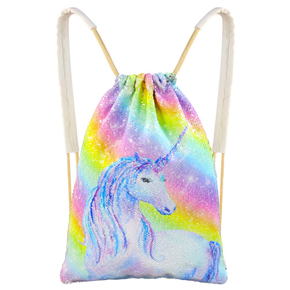personalized unicorn sequin drawstring bag
