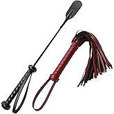 2 PCS Riding Crop for Horse, 18 Inch Horse Whip with 20 Inch PU Leather Premium Riding Crop for Equestrian Sports, Black, Red