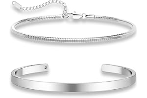 Moodear Stackable Bracelets for Men - Dainty 925 Sterling Silver/14K Gold Plated Cuff Snake Box Cuban Link Chain Bangle Bracelet Set Mens Jewelry