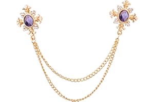 ABJFJE Elegant Cross With Hanging Chain Brooch Gold Silver Plated Oval Crystal Rhinestone Corsage Tassel Chain Suit Jacket Brooch Pin for Men Husband Gifts