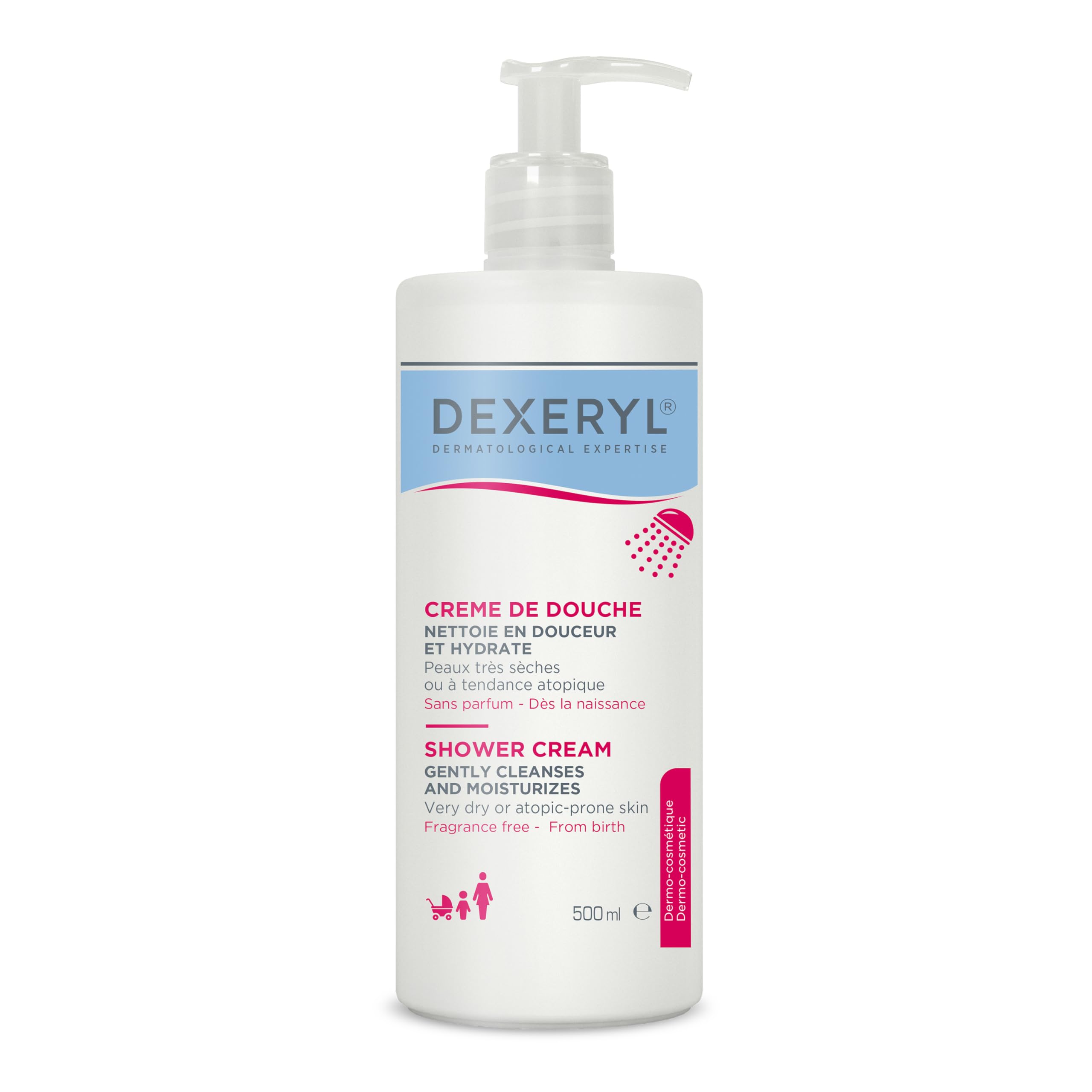 DEXERYL Shower 500 ml: Gentle cleansing for dry skin prone to eczema. Without fragrances and dyes, hypoallergenic
