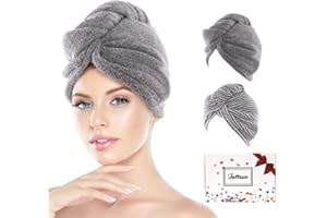 JEFFSUN Stocking Stuffers for Women Girls Kids, Microfiber Hair Towel Wrap, 2 Pack Super Absorbent Quick Dry Wet Hair Turban for Drying Curly Long Thick Frizzy Hair, Hair Care Routine Must Have