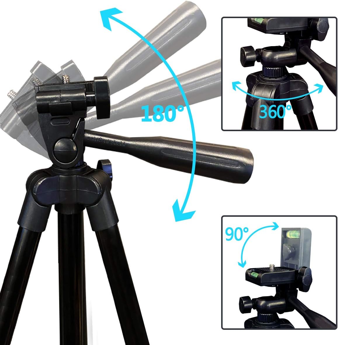 Phone Tripod, 51’’ Extendable Lightweight Aluminum Phone Tripod Stand with Cell Phone Mount Holder & Bluetooth Remote, Tripod for iPhone/Android/Smartphone & Camera (Black): Camera & Photo
