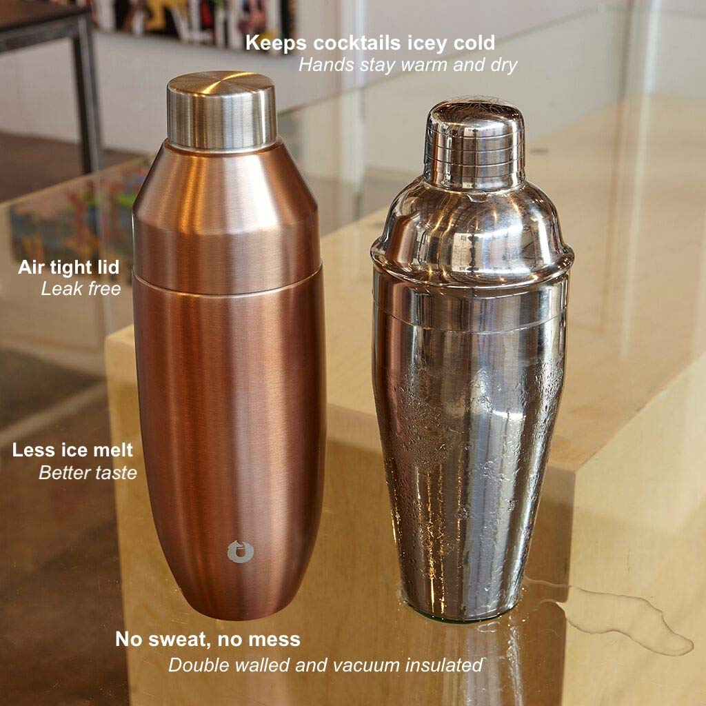 SNOWFOX Premium Vacuum Insulated Stainless Steel Cocktail Shaker, Home Bar Accessories, Elegant Drink Mixer, Leak, Proof Lid With Jigger & Built, In Strainer, 22oz.
