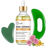 Pjordo Face & Body Vitamin E Bio Oil, Gua Sha Facial Tools Set 4 oz, Massage Oil for Moisturizing and Hydrating, Spa Gifts for Him Her