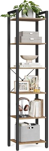 VASAGLE 6-Tier Bookshelf 30x40x187.5 cm Wheat Brown Ink Black LLS101B48