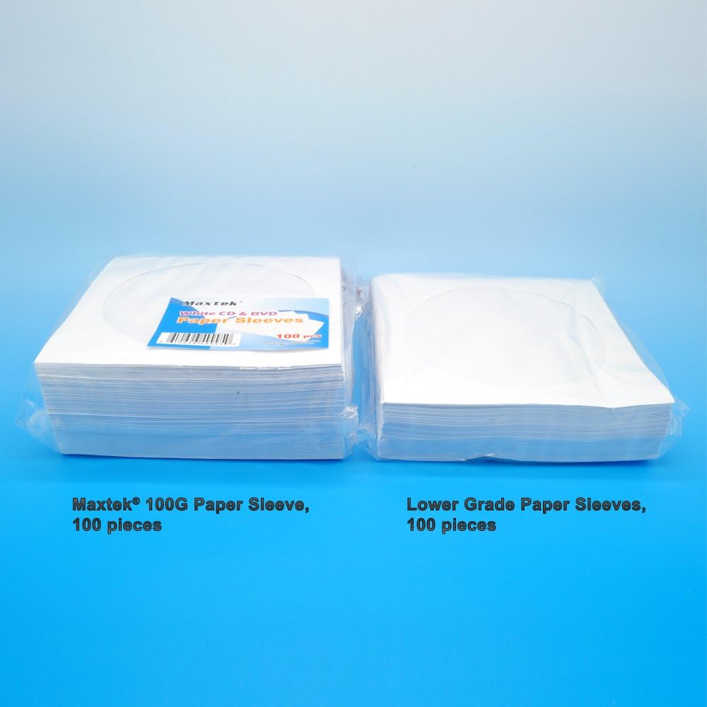 100 Pack Maxtek Premium Thick White Paper CD DVD Sleeves Envelope with Window Cut Out and Flap, 100g: Electronics