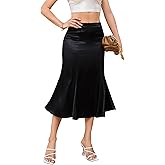 Mist Azur Womens Satin Midi Skirt High Waisted A Line Silky Flared Bodycon Skirt MA213