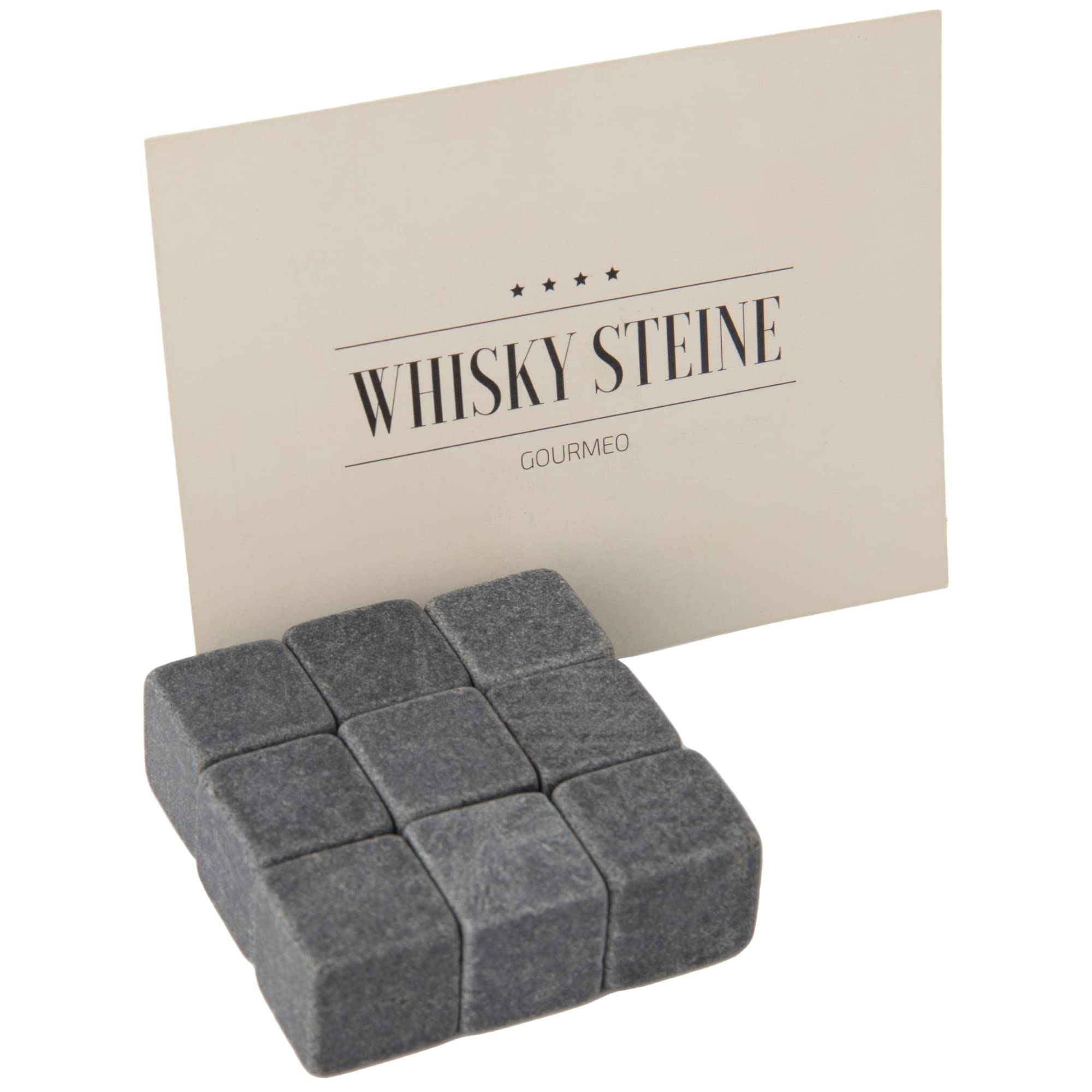 GOURMEO Natural Soapstone Reusable Ice Cubes, Whiskey, Cold Stones Set of 9 Pieces
