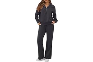OLRIK Womens 2 Piece Outfits Sweatsuit Set Half Zip Sweatshirt Wide Leg Sweatpants Tracksuit with Pockets