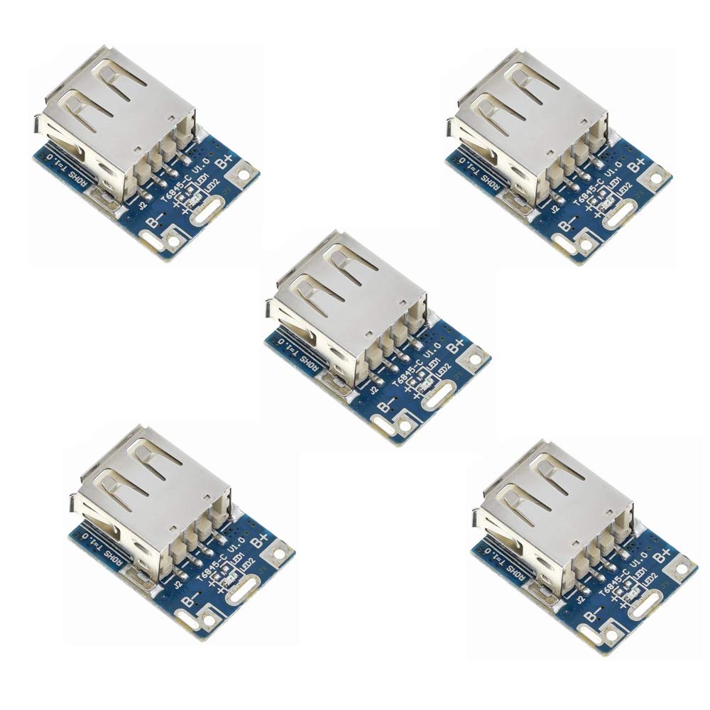 iHaospace 5 Pcs Boost Step Up 5V 1A Power Supply Module Lithium Battery Charge Protection Board 134N3P DIY Charger USB and Micro USB Port