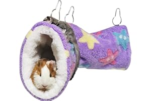 LEFTSTARER Guinea Pig Accessories Tunnel Sugar Glider Cage Accessories Hamster Rat Toys Ferret Hammock Hanging Tunnel for Small Animals （Purple-Star）