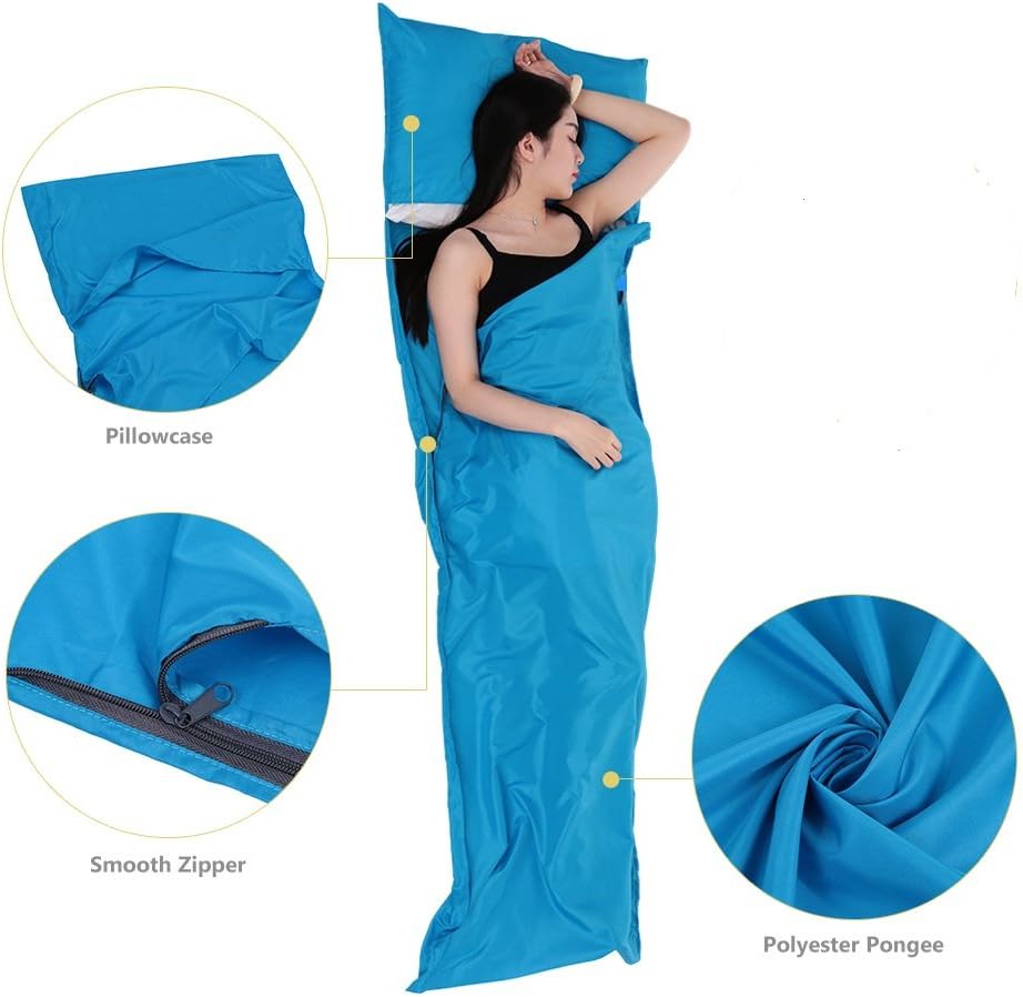 Good Quality Polyester Pongee Sleeping Bag Liner Ultra-thin Ultra-light Sleeping Bag Healthy Camping Hiking 75210CM 3 Colors (Blue)