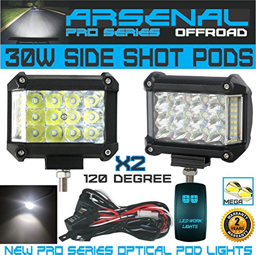 2 x 30W Side Shot Pod MEGA LED’s Led Work Light Off Road Led Light Driving Light UTV RZR Truck Jeep Wrangler CAN AM X3 (FREE POD HARNESS)
