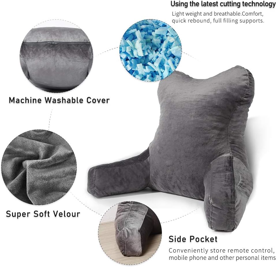 mittaGonG Slim Waist Reading Pillow,Back Pillows for Sitting in Bed,Reading & Bed Rest Support Pillows with Velvet Removable Cover Suited for Ladies and Girls (Upgraded Gray) (Blue) (Gray): Home & Kitchen