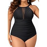 Aqua Eve Plus Size Swimsuit Women One Piece Swimsuit Tummy Control High Neck Bathing Suit Ruched Swimwear