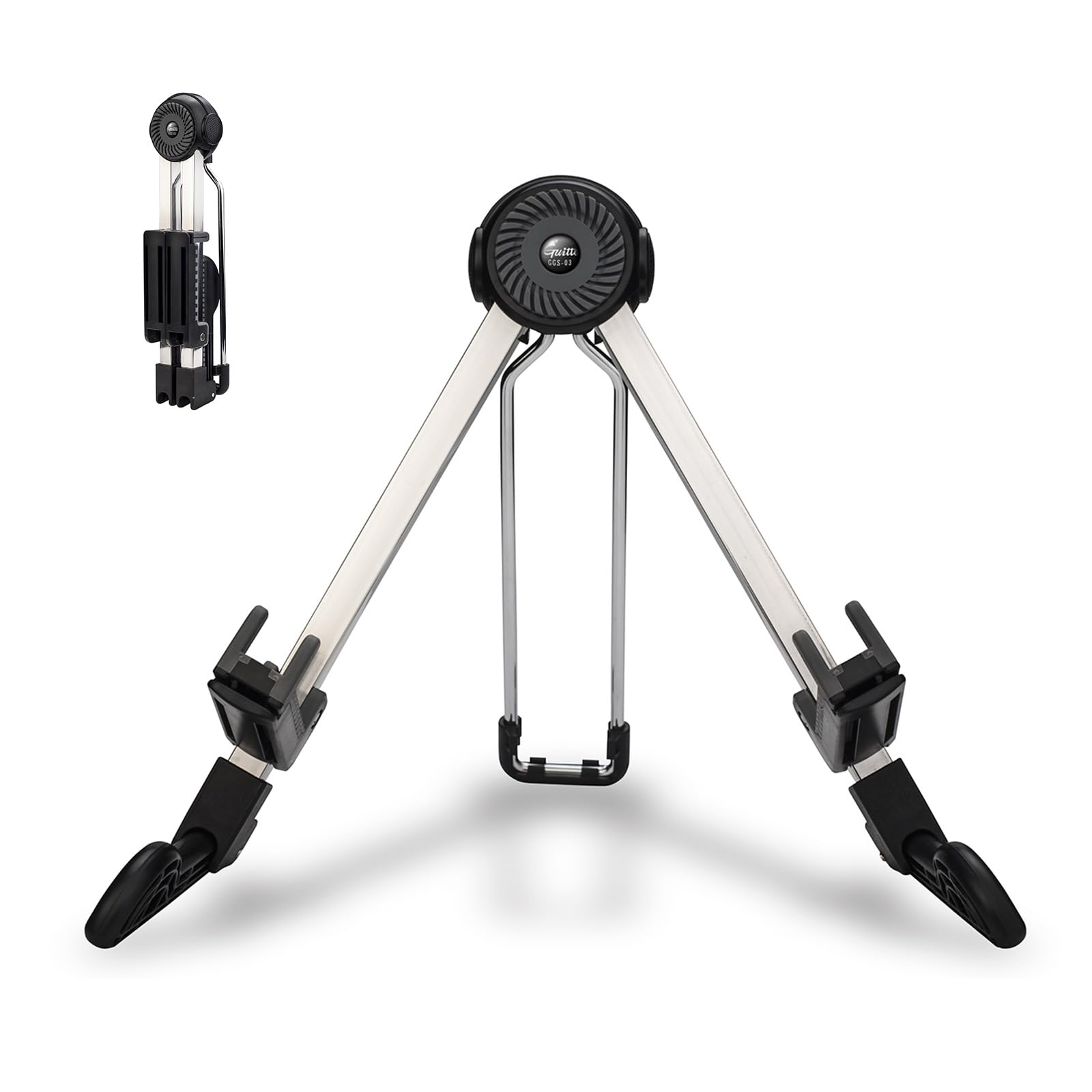 GUITTO Guitar Stand - Electric and Acoustic, Floor Standing Holder for Guitars, Bass, Banjo, Cello - Portable, Foldable, and Small A-Frame Design GGS-03