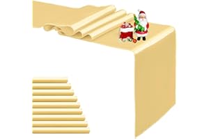 PUFOGU 10-Pack Light Gold Satin Table Runner 12 x 108 Inch Long Bright and Smooth Silk Fabric Table Runner for Wedding Banquet Birthday Party Decoration