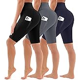 Bluemaple 3 Pack Biker Shorts Women High Waisted- 8" Tummy Control,Ultra-Comfort for Workouts,Yoga & Daily Wear with Pockets
