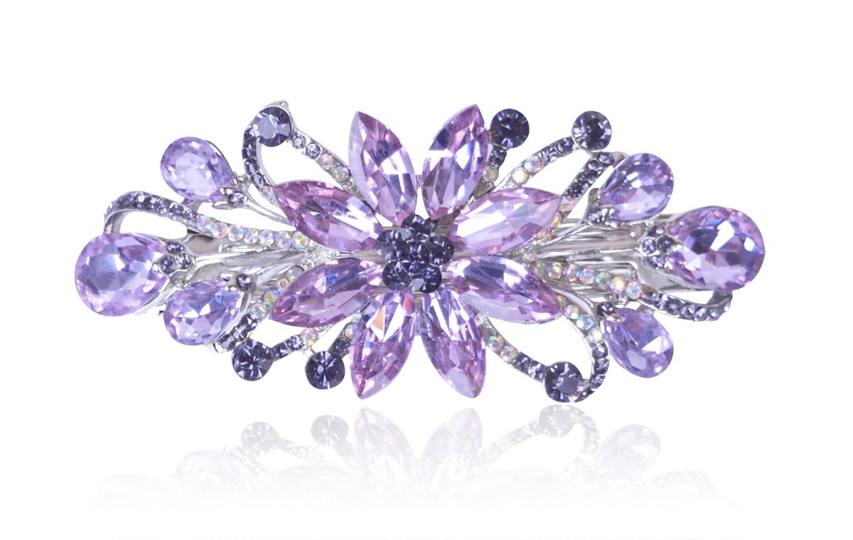 Sankuwen Flower Luxury Jewelry Design Hairpin Rhinestone Hair Barrette Clip,Also Perfect Mother's Day Gifts for Mom (Purple)